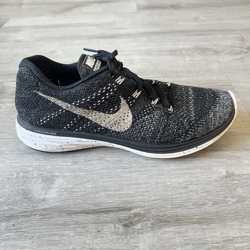 Nike Flyknit Lunar 3 Running Shoes Mens 9 Black White Lunarlon Sneakers